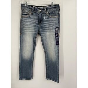 American‎ Fighter Men Denim Jeans Striker Relaxed Straight Embroidered NWT Sz 32